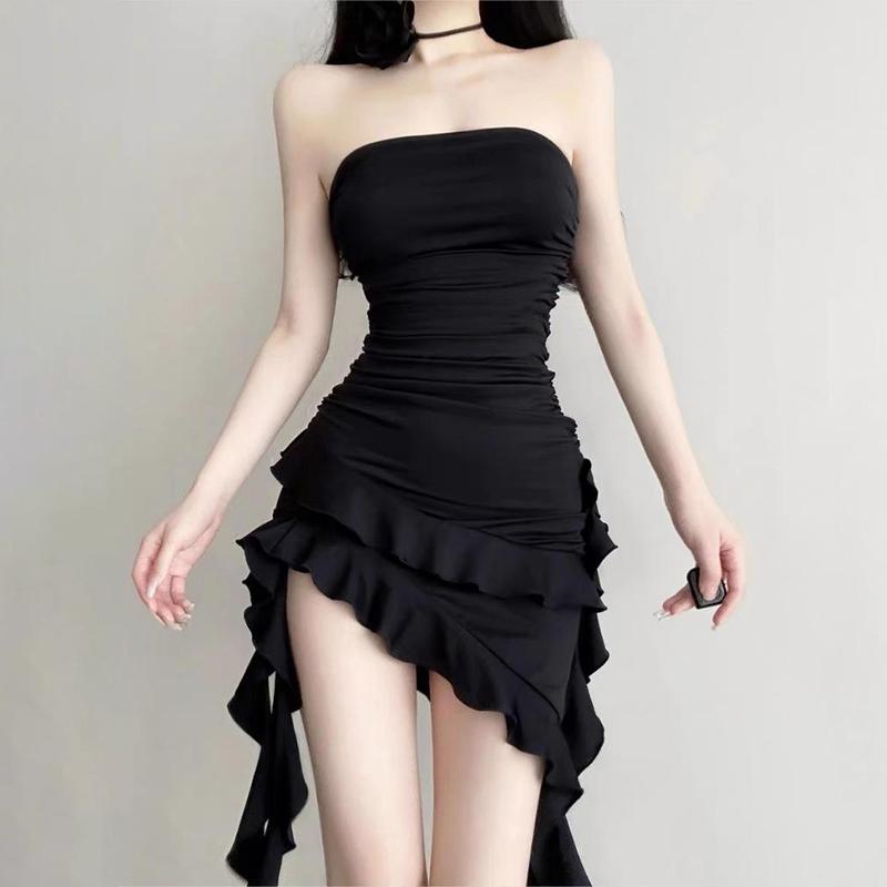 Product Introduction of Sexy Irregular Strapless Black Dress Women Summer Backless Ruffles Dresses 23