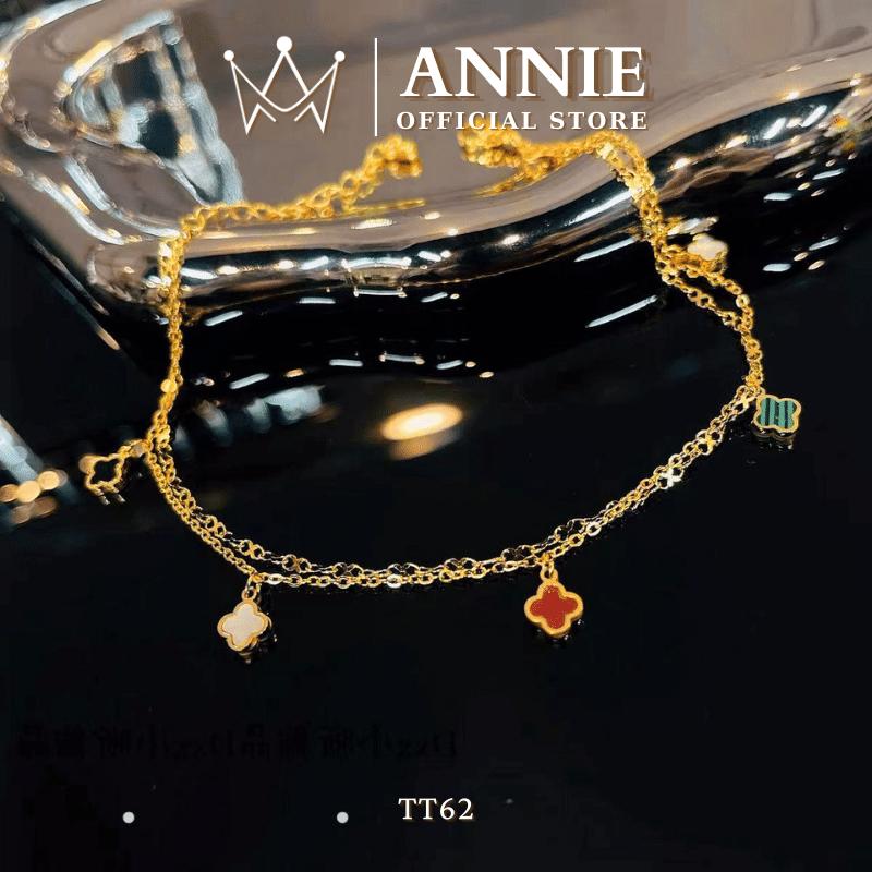   KHÔNG ĐEN GỈ  Vòng chân thép Titan cỏ 4 lá nhiều màu mạ vàng thời trang sang trọng - Annie TT62 