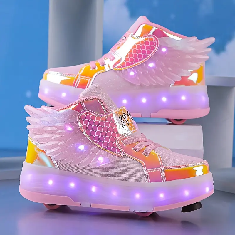 2025 New Arrival - Kids' Roller Skates with LED Lights, Wings & Sparkles - Stylish Low-Top Sneakers for Boys & Girls, All-Season Outdoor Sports Shoes with Brake Function, Perfect for Birthdays & Christmas Gifts, Roller Skates|Festive Design