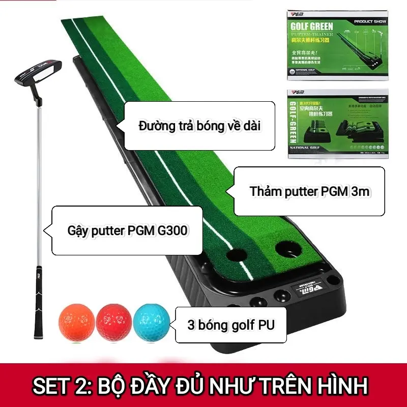 TRỌN BỘ Thảm tập Golf Putting chính hãng PGM kèm gậy golf G300 và 3 bóng golf Sport Cao Su 0