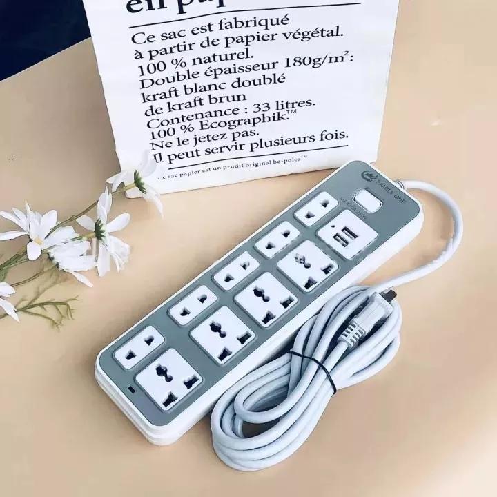  Ổ Cắm Điện USB Đa Năng Chống Giật Dây Dài 9 Giắc 2 Cổng USB Màu Xám ổ điện,Dải nguồn ổ cắm công tắc 