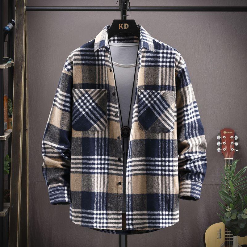 Product Introduction of Plaid Long Sleeve Shirt for Men Loose Red Retro Trendy Casual Spring Autumn Stylish Turn-down Collar Shirt Jacket Trendy Parent 15
