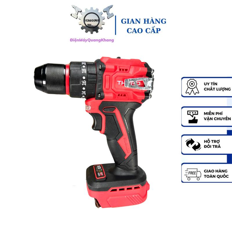 Thân Khoan Pin THPRO 7721PRO 10Ly [ ĐỎ ] Động Cơ Không Chổi Than, Khoan Pin 3 Chức Năng Chân Pin Phổ Thông