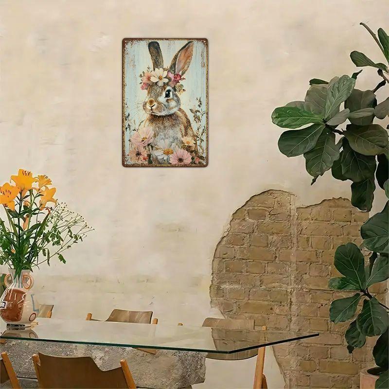 2DYNLLOOFA Vintage Bunny with Floral Wreath Metal Tin Sign, Rustic Iron Wall Art for Home, Garden, Gym, Cafe, Garage 4