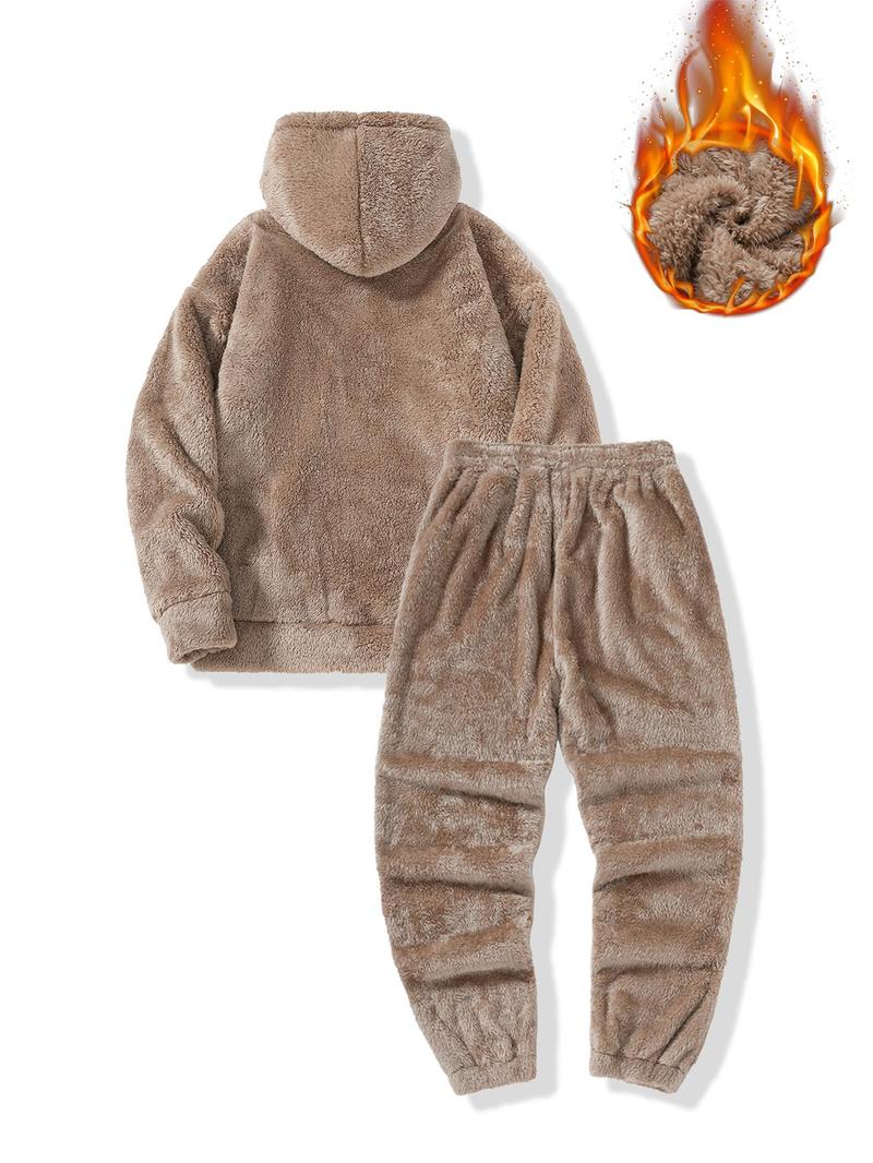 Product Introduction of Men's Solid Hoodie & Pants Set, Casual Long Sleeve Hooded Sweatshirt & Jogger Pants, Men's Fall & Winter Clothes 2
