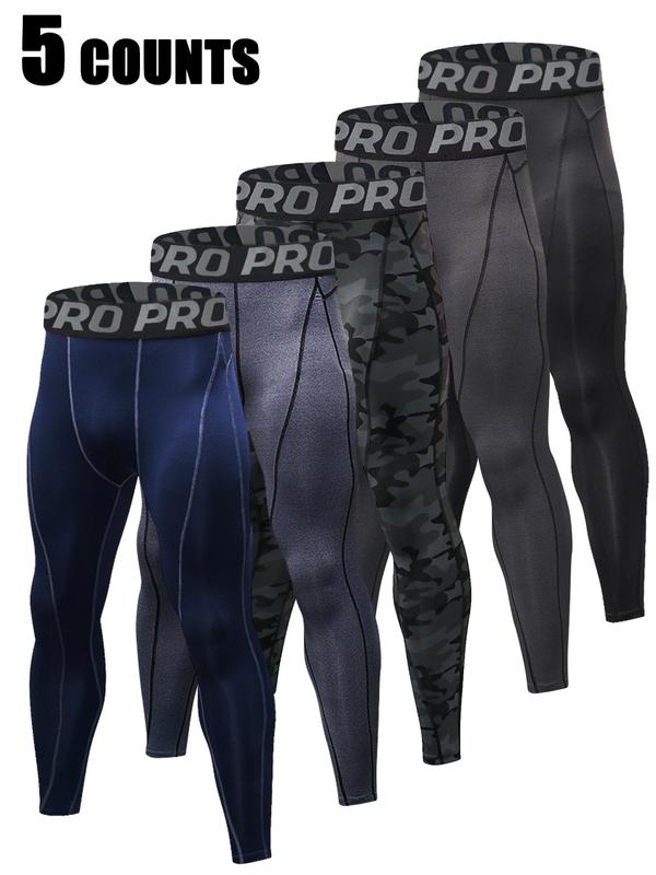Men's Letter Print Thermal Leggings, Casual Comfy Breathable High Stretch Moisture Wicking Elastic Waist Warm Pants for Fall & Winter, Boyfriend Gifts 5