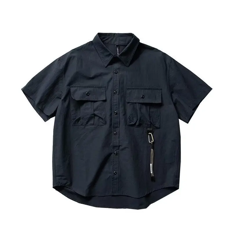 Men's Casual Short-Sleeved Workwear Shirt Coat Men's Shirt Artistic Youth Student Boy Hong Kong Style High School Menswear Top Lingerie Tropical