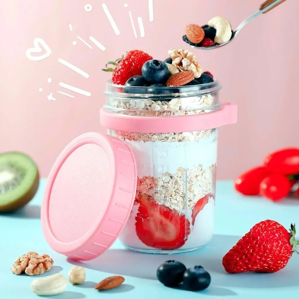 350ml Oatmeal Breakfast Portable Cereal Oats Cup Glass Jar with Spoon Leak Proof Parfait Salad Container