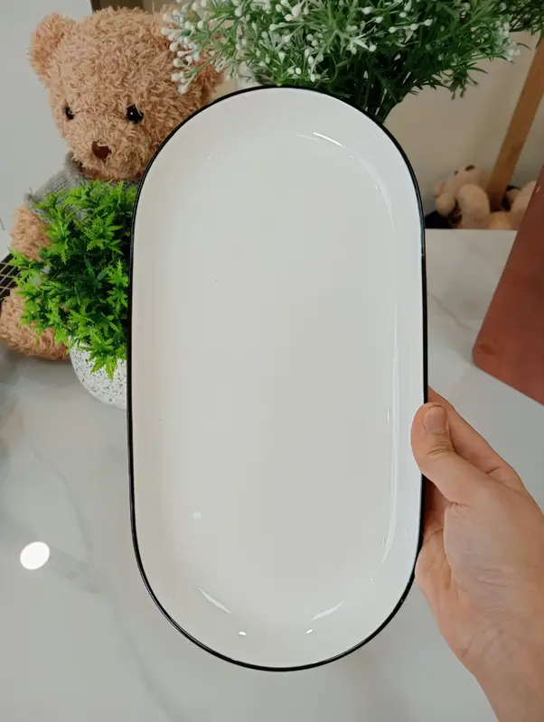 Bộ Bát Đĩa Trắng Kẻ Đen Cao Cấp 22 Chi Tiết Đã bao gồm tặng 2 Bát  Và  Đĩa Hình Con Cá Mới 2
