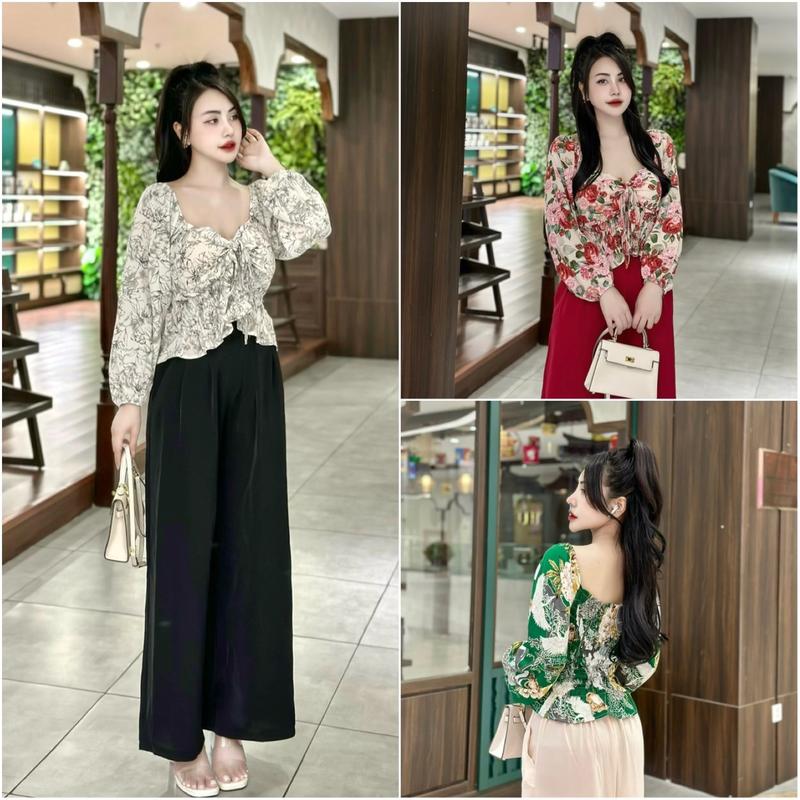  Sét bộ xinh gồm áo  có mút  hoạ tiết xinh xắn và quần ống rộng chất lụa mango loại 1 mềm mịn mát siêu sang cho nữ Top Ong Women chỉ giặt tay đơn giản đi lại set váy chân essentials 
