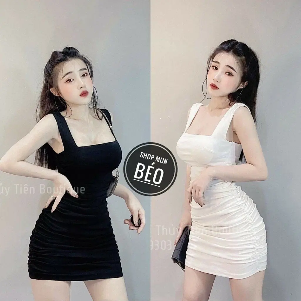 Đầm body 2 dây to có mút có dây kéo phom ngắn chất thun cotton MBB80