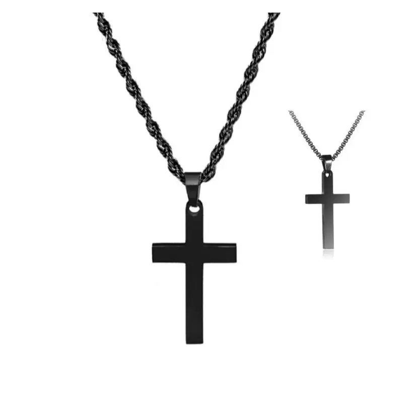 KALUNG SALIB TITANIUM PRIA WANITA HITAM ANTI KARAT TIDAK LUNTUR - CJR TITANIUM Black