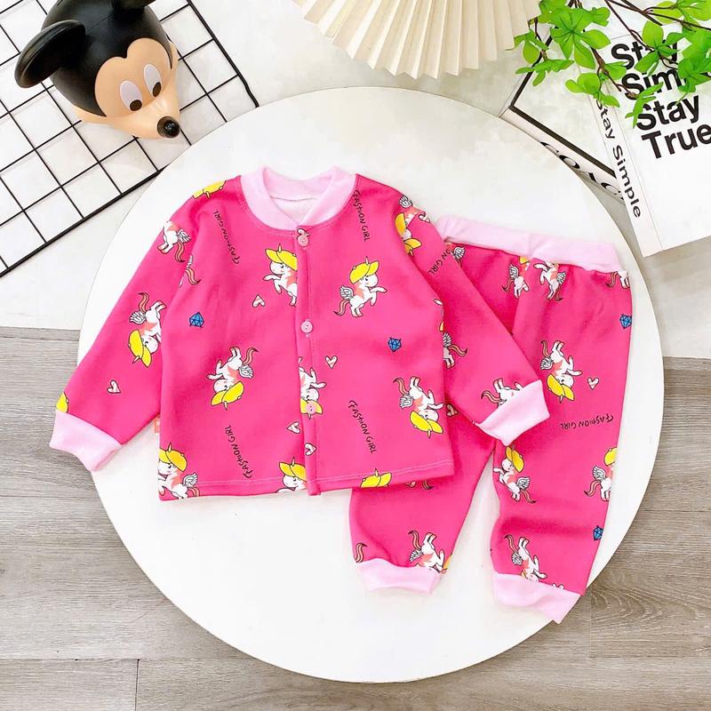 Combo 5 bộ nỉ bông,cài khuy trước cho bé gái ,họa tiết đễ thương 6