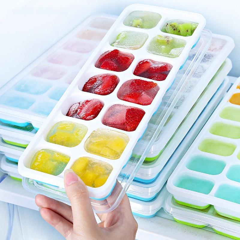  Khay Đá Có Nắp Đậy Silicon 14 Viên Khay Đựng Đá Tủ Lạnh Làm Đá Thạch Kem Bảo Quản Chống Mùi Tuyệt Đối 