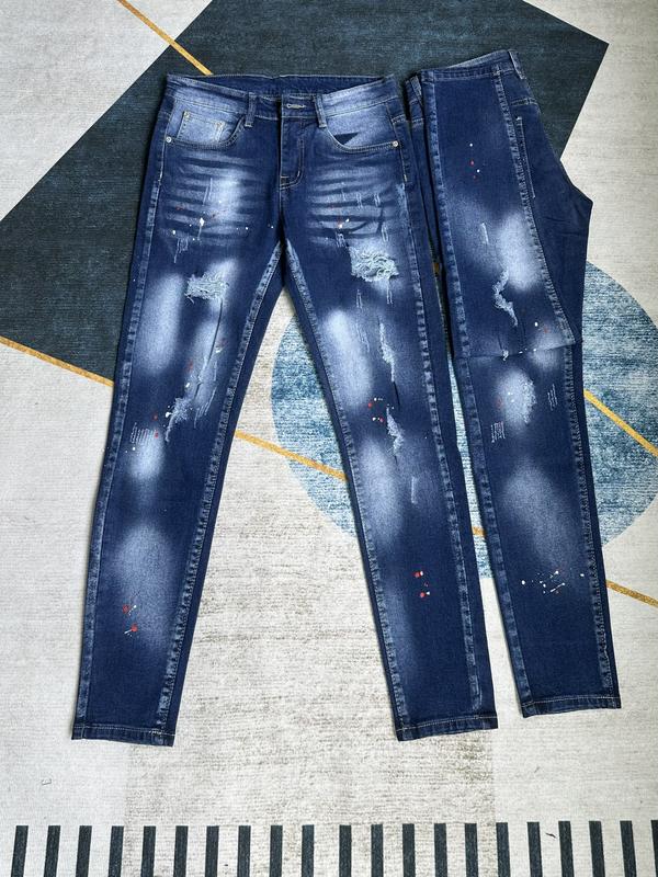 QUẦN JEANS XANH NAM RÁCH TẠO KIỂU 2 BÊN, QUẦN BÒ NAM WASH LOANG MÀU PHẨY SƠN TRẮNG ĐỎ CHẤT BÒ DÀY CO GIÃN TỐT, FORM CHUẨN CÁ TÍNH Menswear Denim Có Túi Baggy Pants