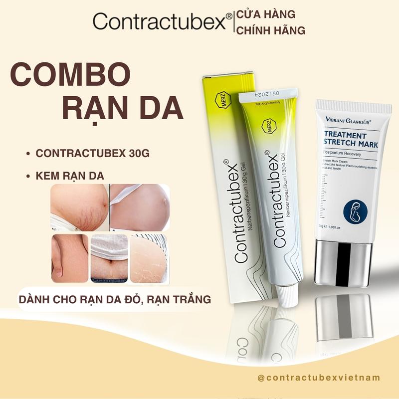 Combo mờ sẹo và rạn da cho mẹ bầu sau sinh Contractubex Đức - Hỗ trợ ngăn ngừa hình thành rạn mới, dưỡng ẩm tăng độ đàn hồi cho da, mờ rạn và tái tạo da (Kem sẹo 30g và Kem dạn da).