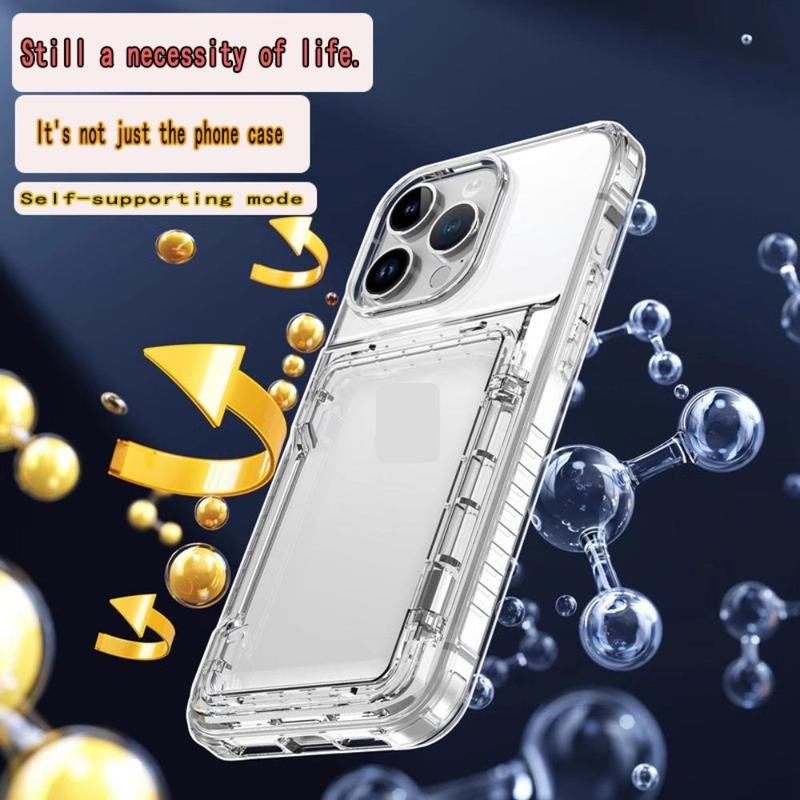 Clear Phone Case With Card Holder & Stand, Decorative Phone Protective Cover, Phone Accessory Compatible With iPhone 11 Pro 12 13 14 15 Pro Max 15 Plus 7