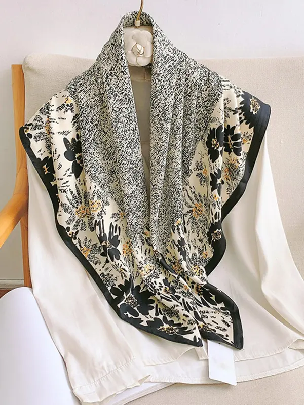 Women's Floral Print Silk Scarf, Fashionable Soft Breathable Scarf For All Seasons, Casual Versatile Scarf For Women Gifts 2
