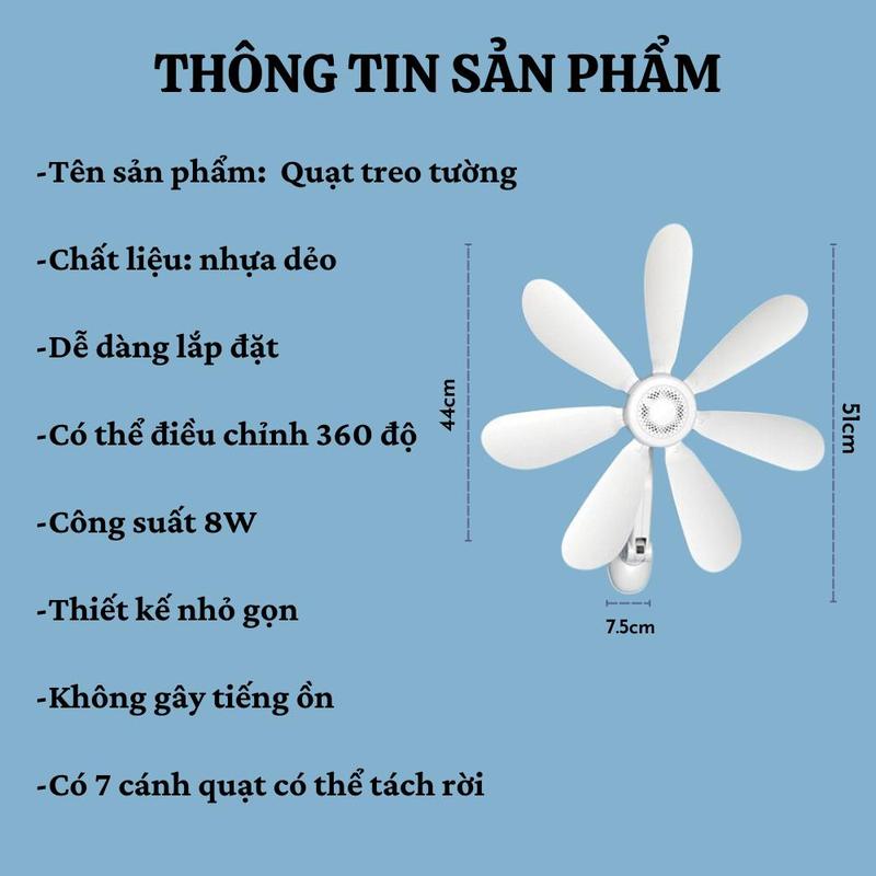 QuạT Treo Tường Mini 7 Cánh Quạt Âm Thanh Nhỏ Chống Ồn Kèm Miếng Dán Fan HH-417 1