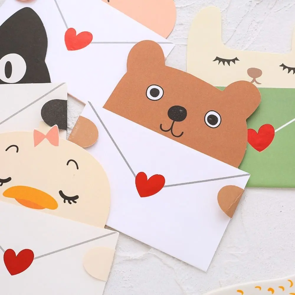 6PCS Paper Postcard Bear Rabbit Blessing Thank Envelope Folded Decoration Letter Paper Cute Cartoon Cartoon Greeting Card Birthday Greeting Card