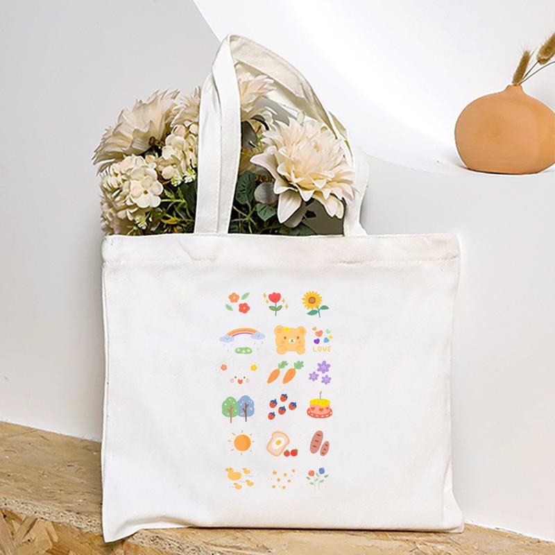 Product Introduction of Cute Cartoon Teddy Bear Printed Canvas Horizontal Handbag Fashionable Versatile One Shoulder Storage Bag 33