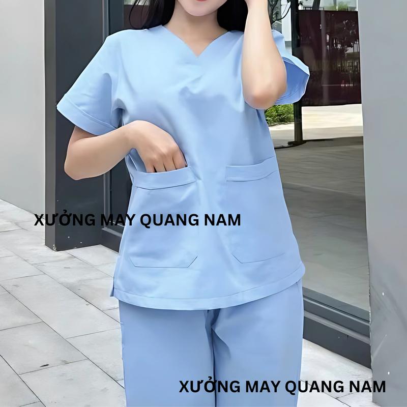 Bộ Scrubs Bác sĩ vải CAO CẤP Cotton Lạnh Hàn Women Top Pants scrub scotim Áo Cổ Tròn dongphuc spa