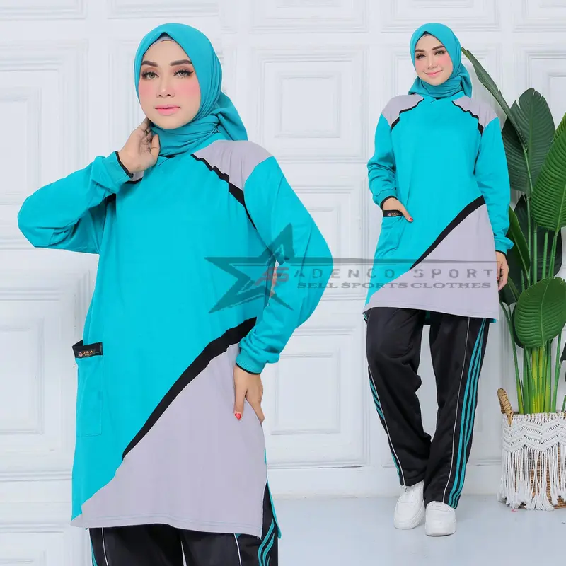 Baju Olahraga Senam Tunik Muslimah / Setelan Baju Olahraga Senam Wanitaah / Seragam Olahraga Senam Terbaru Celana Panjang Muslim Atasan Hitam Sport 6