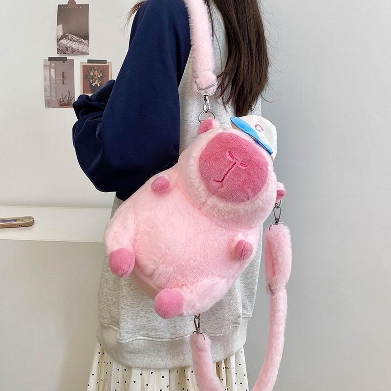 Gấu bông Balo cappybara khoá ngang , khoá dọc dễ thương Backpack Đeo Vai Nhung 7