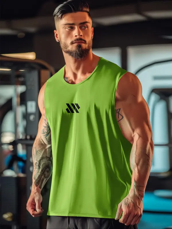 Men's Geometric Print Round Neck Sports Vest, Comfort Breathable Crew Neck Tank Top for Gym Workout Running, Casual Sportswear for Men, Indoor Outdoor Clothing 2