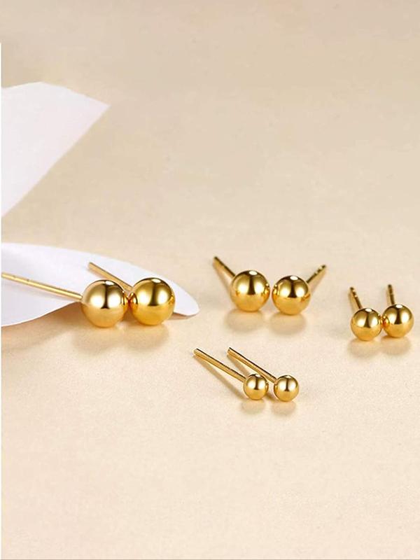 S925 Sterling Silver Round Ball Design Stud Earrings, 1/4/6 Pairs Fashionable Mixed Size Stud Earrings for Women & Men, Trendy All-match Jewelry for Birthday Gift 2