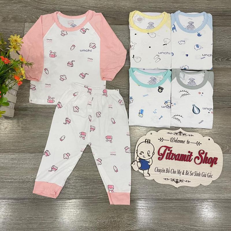 Vải giãn 4 chiều Bộ dài unchi CHUI ĐẦU vải peptit áo trắng tay màu cho bé trai bé gái