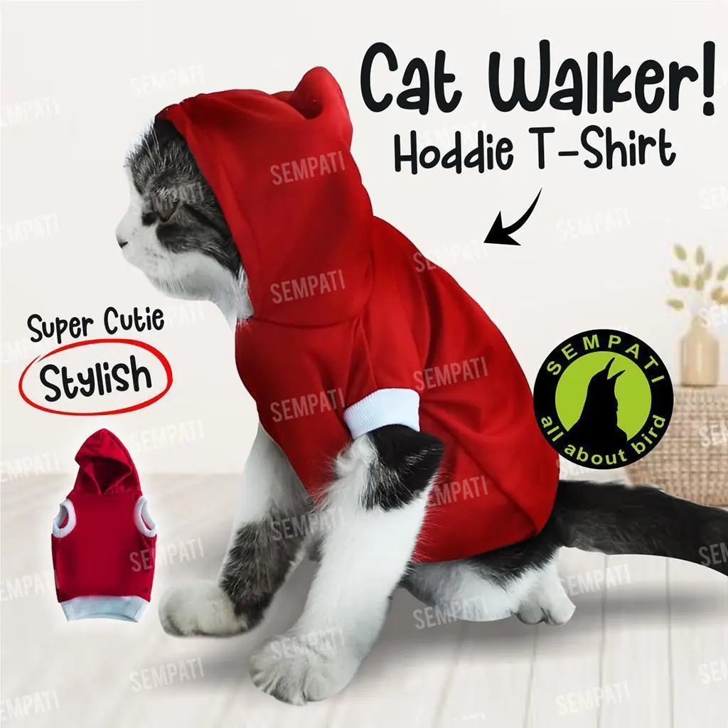 SEMPATI Baju Kucing Hoodi Kupluk Baju Kucing Kitten Hewan Topi Penutup Kepala Lengan Pendek Fighter Aktif Sehat