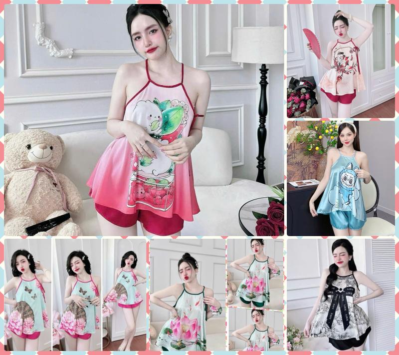  Đồ Bộ Quần Đùi Cổ Yếm freesize từ 45-60kg  Phi Bóng  Mùa hè Nữ Women Áo Quần Ngủ Voi 