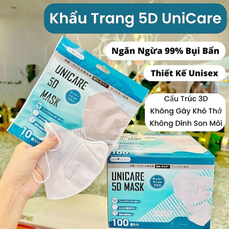   Thùng 100 Cái  Khẩu Trang 5D UNI MASK  Uni Care  Hàng Cao Cấp Chống Bụi Mịn Chính Hãng 