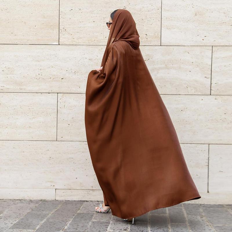 Product Introduction of 1pcs new solid color plus size ladies dress Muslim fashion bat sleeve robe 12