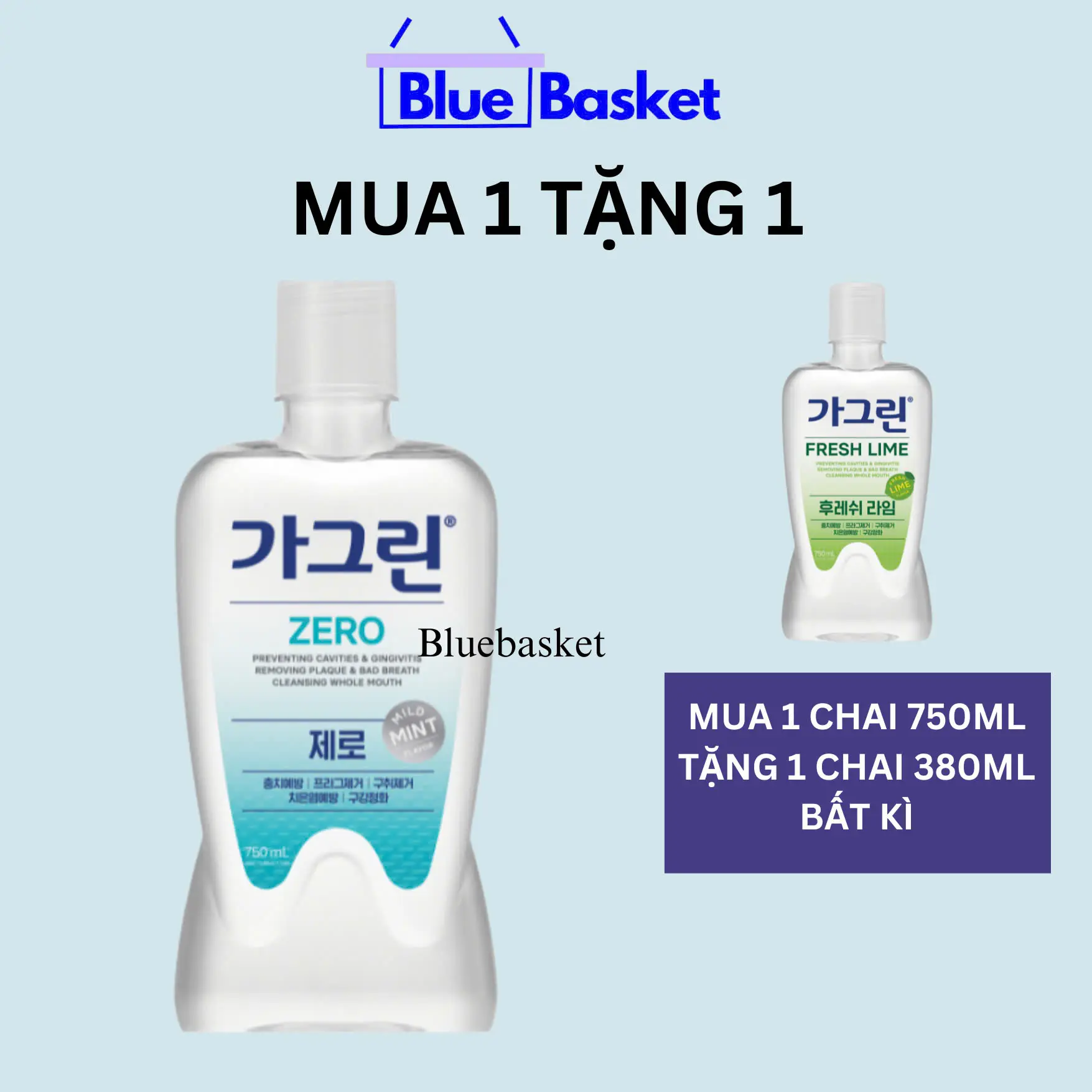 Nước súc miệng Garglin Hàn Quốc Zero chai 750ml Không Cồn Có Vị Bạc Hà Nhẹ