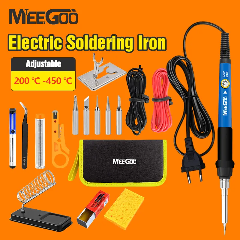 【MeeGoo】 15 in 1 Soldering Iron Set 60W 220V Electronic Iron Kit 200-450°C Adjustable Temperature