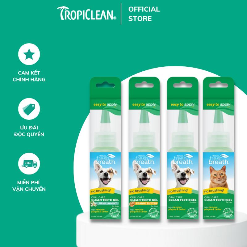 Gel vệ sinh răng miệng bong cao răng, khử hôi miệng cho Chó Mèo TropiClean Fresh Breath Clean Teeth Oral Care Gel
