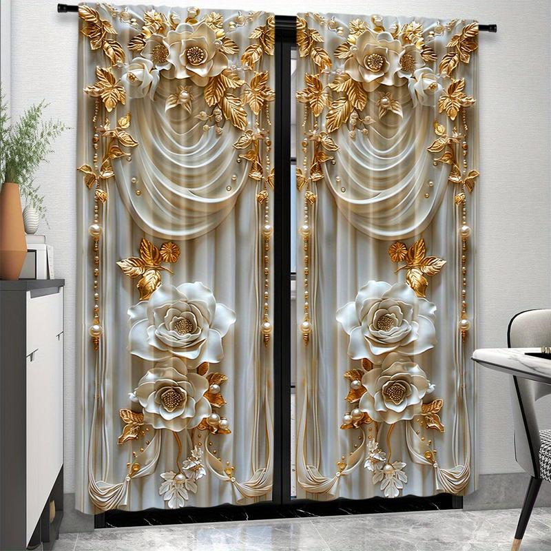 Product Introduction of Rèm Polyester Pongee, Bộ 2 mảnh, Thiết kế hoa màu vàng nổi thanh lịch, Tấm cửa sổ có túi thanh treo bán mờ, thích hợp cho phòng ngủ, rèm in kỹ thuật số phong cách đương đại, dệt kim, trọng lượng vải 100-120g, có thể giặt bằng máy, điều trị trang trí 7