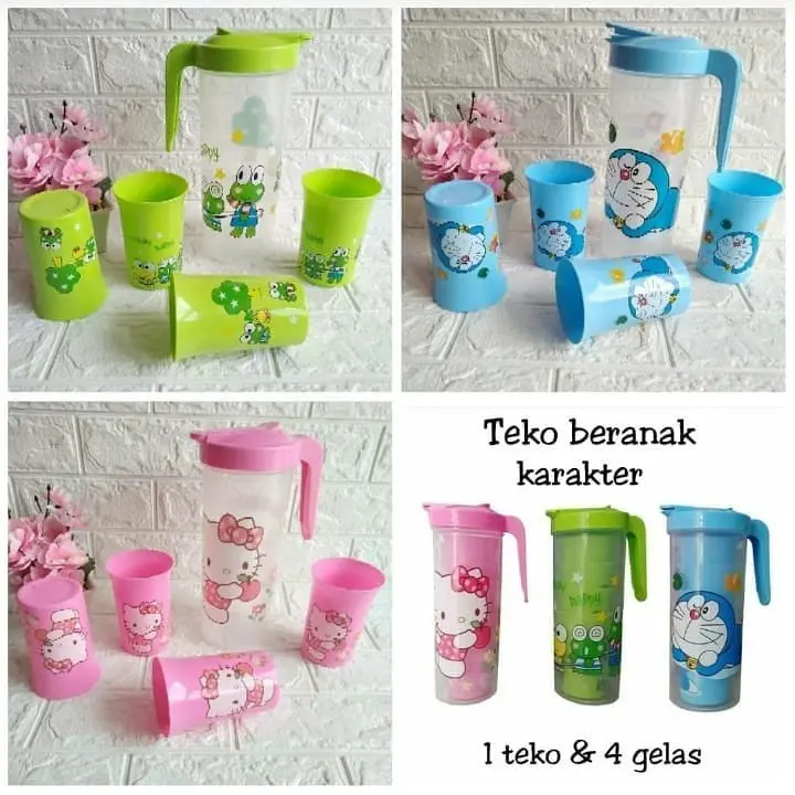 HARGA PROMO !! TEKO BERANAK SET GELAS CANGKIR / TEKO SET KARAKTER Buah Plastik 1
