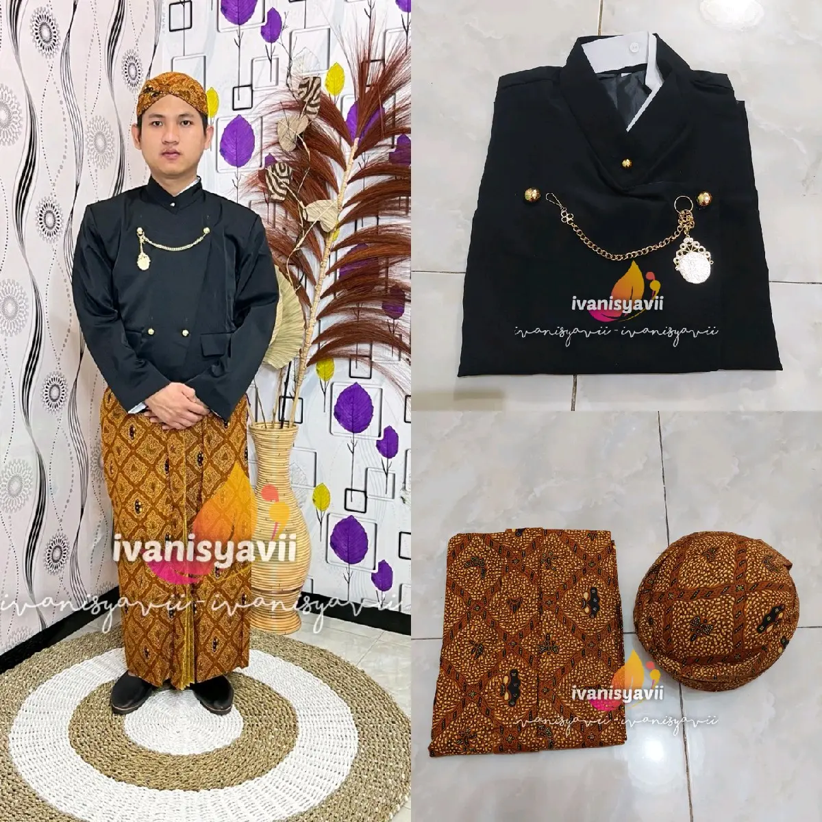 [1set] Pakaian Adat Jawa / Beskap, Jarik + Blangkon Solo | SPSM Motif