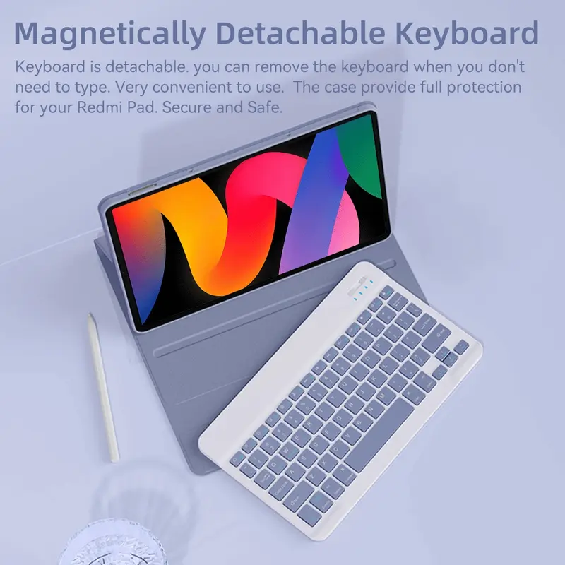 Magnetic Wireless Bluetooth Keyboard Case Kompatibel Untuk Red mi Pad 2 Mi Pad 5/6/7 Red mi pad SE 11" 2023 Red mi Pad 10.61 Po co Pad 12.1" Mi Pad 6s Pro 12.4" With Stylus Holder Book Cover Flip Case Sarung Pelindung Casing 2
