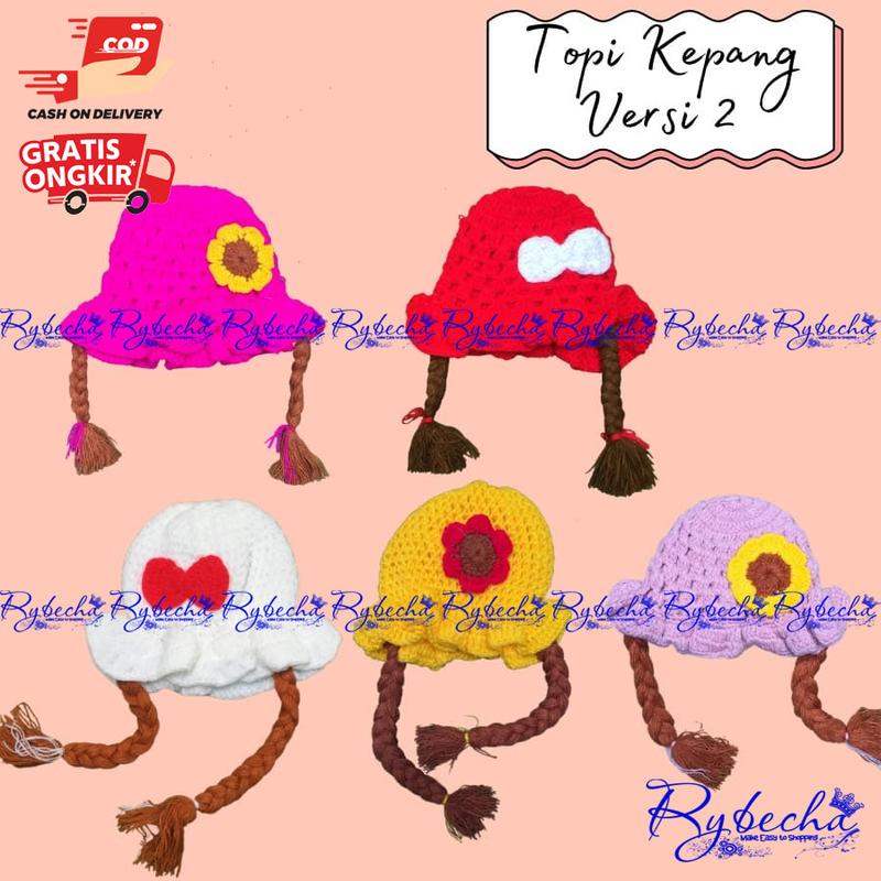 Paket 3 Pcs Kupluk Bayi Perempuan Rajut Topi Bayi Newborn Motif Kepang Wig Usia 0 - 3 Thn 6
