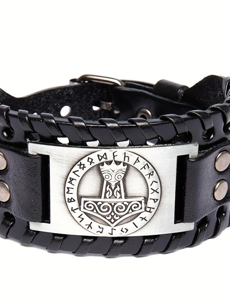 Product Introduction of Viking Hammer Design Bracelet, Punk Style Braided Bracelet for Men, Fashion Jewelry for Party, Daily Clothing Decor, Trendy Exquisite Jewelry for Birthday Gift 4
