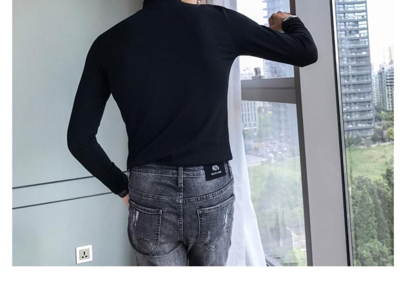 Product Introduction of Half Turtleneck Long Sleeve T-Shirt for Men, Autumn High-End Slim Fit Solid Color Mid-Neck Fleece Stretch Base Layer Pedal 26