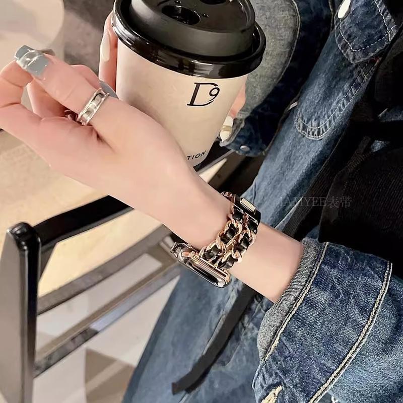 Genuine Leather Watch Straps for iWatch 10 9 8 7 6 SE 5 4 3 21Metal Double D Women's Elegant Watch Band 49mm 38mm 40mm 41mm 42mm 44mm 45mm for iwatch Bracelet 3