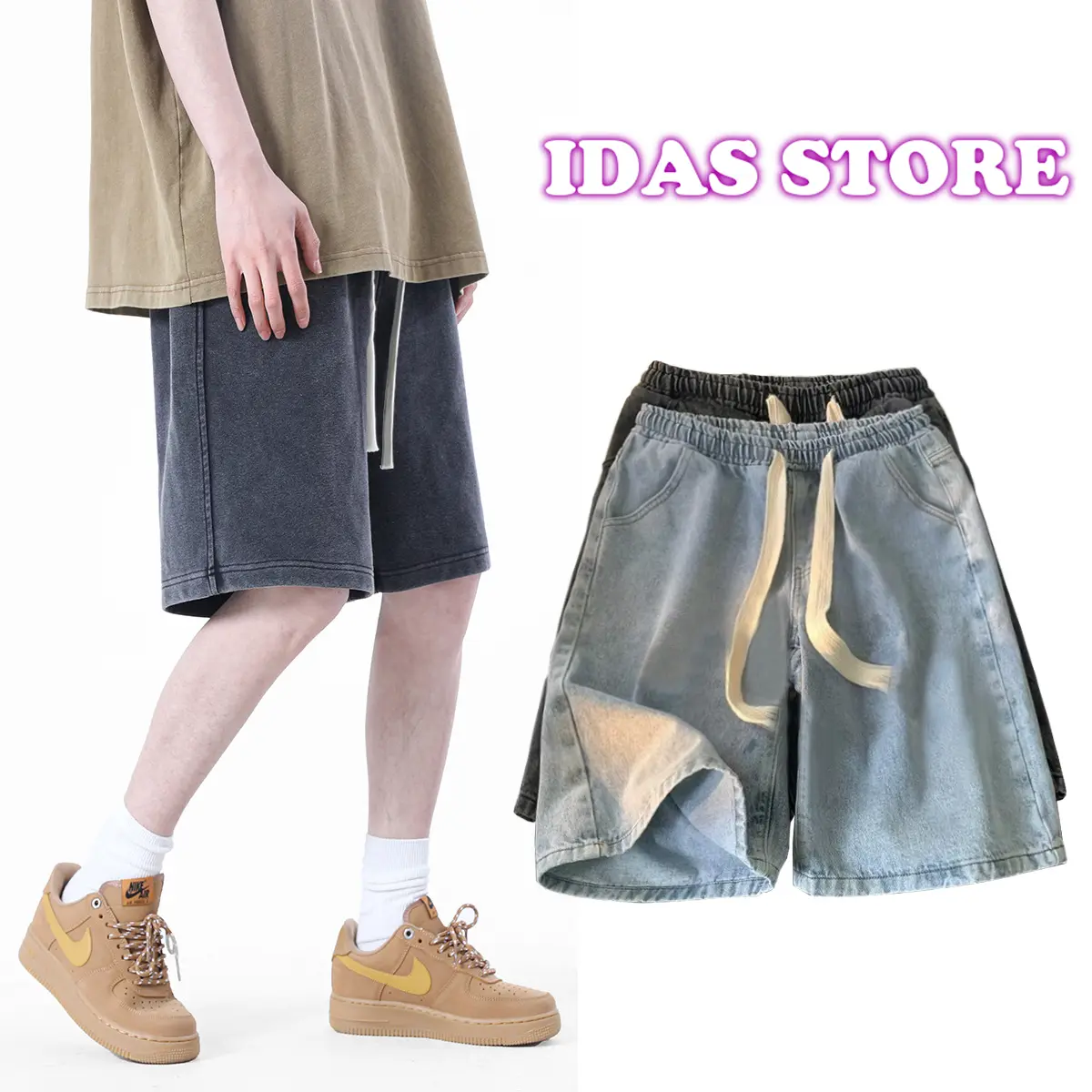 Quần Jean ống suông unisex IDAS Menswear Nam Ong Quần Kaki Có Túi Pants Đen