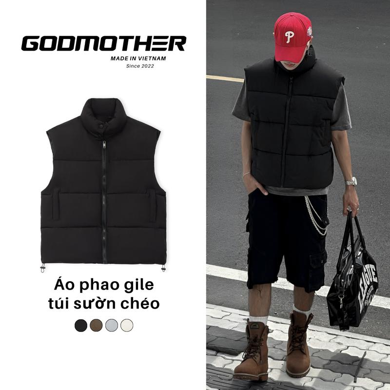 Áo Phao Gile GODMOTHER Áo Khoác Phao 2 Túi Sườn Chéo Nam Nữ Menswear Mùa Thu Đông Mẫu Mới Năm 2023