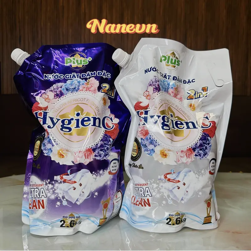 Hot [ComBo 3 Túi] Nước giặt HygienC Plus đậm đặc công nghệ thái lan - Dung tích 2600ml Làm Sạch (Tặng 1 Chai BoDymist - 2 túi xả 200ml - 1chai Xịt Thơm) 6