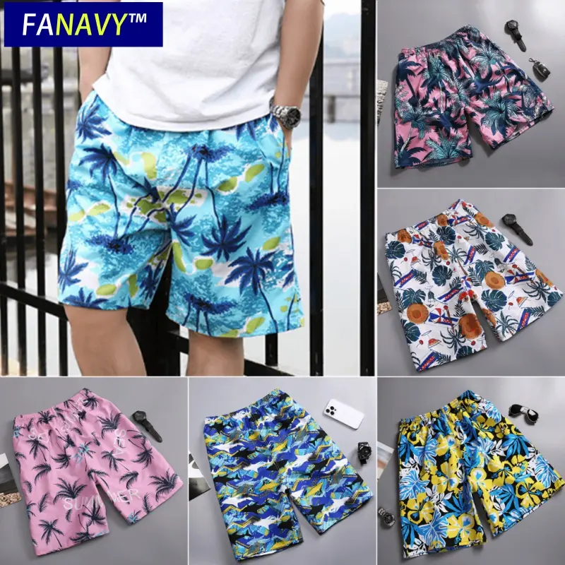 Fanav-men quick dry loose shorts fashion printing large size casual breathable sports swimming beach shorts